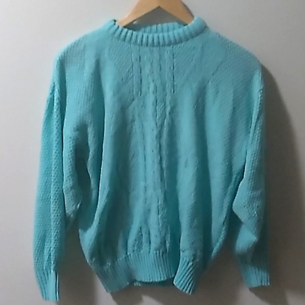 Just Knits 80s Vintage Classic Pattern Teal Large Sweater